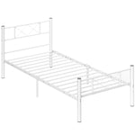 Bed Frame, 200 x 90 cm, 88 cm High, Single, Steel, White