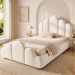 Upholstered Single Children's Bed 90x200cm - Beige Velvet