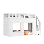 Children's Bunk Bed 90x200cm with Staircase Wardrobe, White