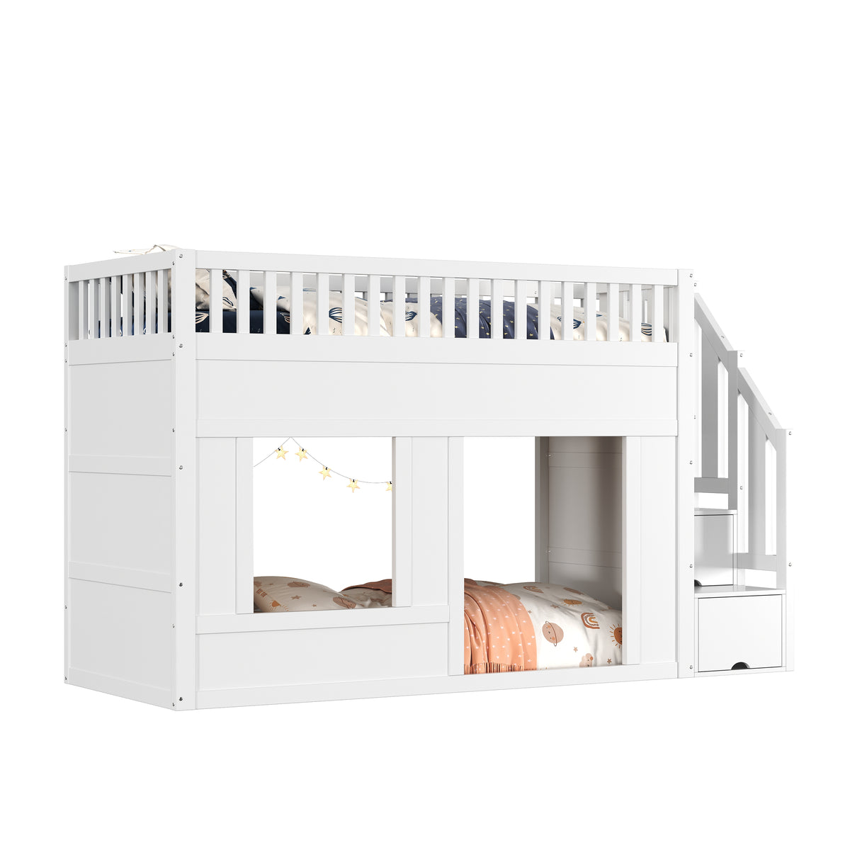 Children's Bunk Bed 90x200cm with Staircase Wardrobe, White