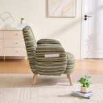Modern Armchair with Side Pocket and Solid Wood Legs, Circular Pattern Fabric