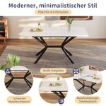 Extendable Dining Table, Rectangular Seating for 4-6 People, White and Black Metal