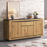 Sideboard 140x52cm 4 Doors 1 Drawer Handleless Storage Wood/Black