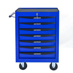 Rolling Tool Cabinet with 7 Drawers, Ball Bearing Slides, Steel Black & Blue