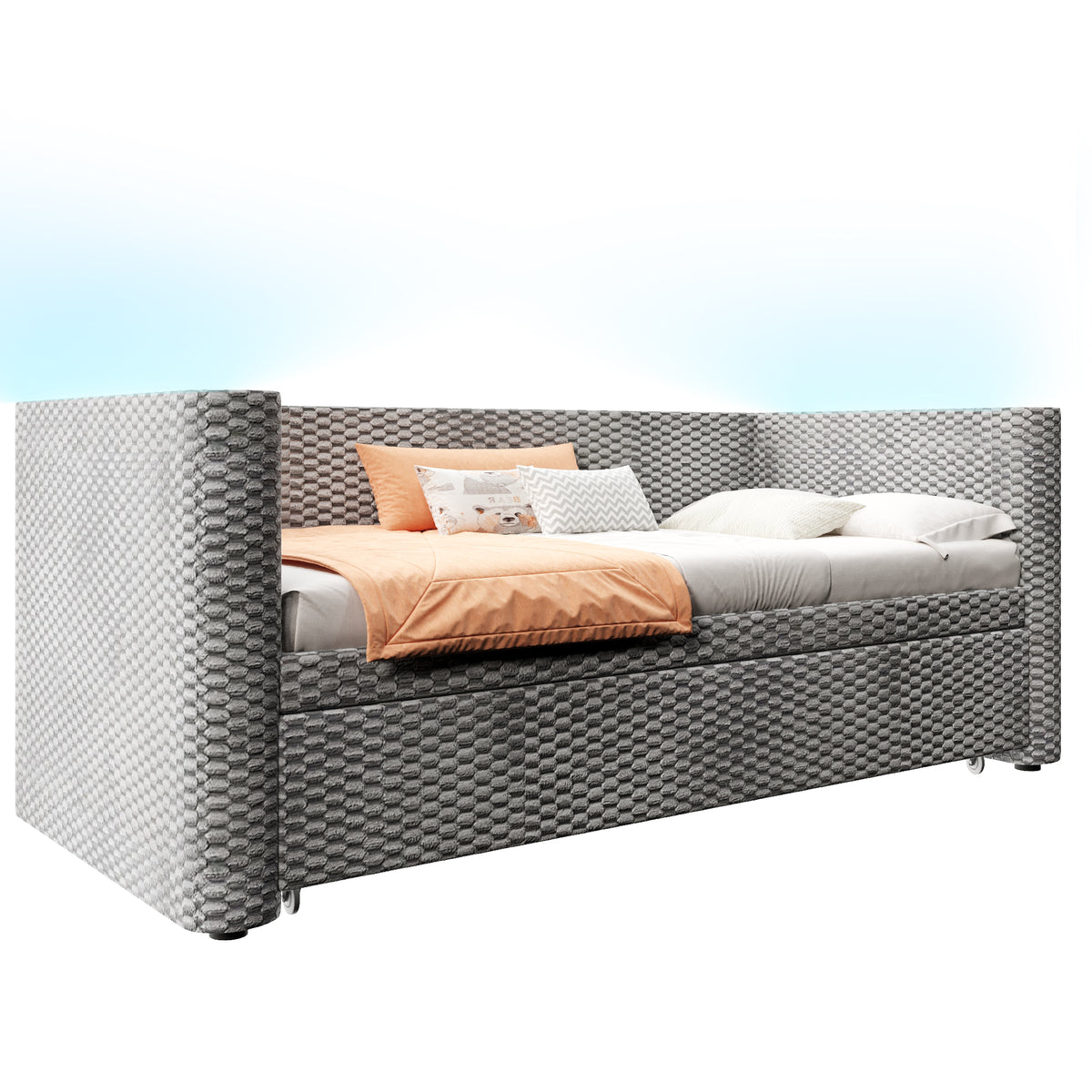 Daybed Sofa Bed, Pull-out LED Light 90/180x200cm, Grey Velvet