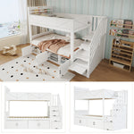 Bunk Bed 90x200 cm with Storage Stairs & Bookshelf, White