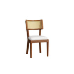 Solid Wood Dining Chairs Set of 2 Rattan Backrests Modern Style Linen Walnut