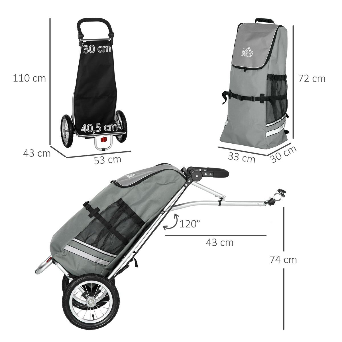 Cargo Trailer & Shopping Trolley 2-in-1, 24.3 kg, 55 L, Aluminium + Oxford, Grey + Silver