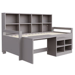 Children's Bed 90x200cm with Desk & LED Light, Solid Wood, Grey