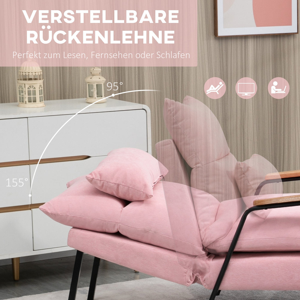 Wingback Chair with Footstool, Reclining, Pink
