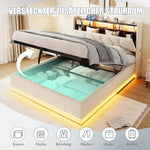 Multifunctional Bed with LED Lighting, Storage Headboard and USB Charging Station, 140x200cm, Beige