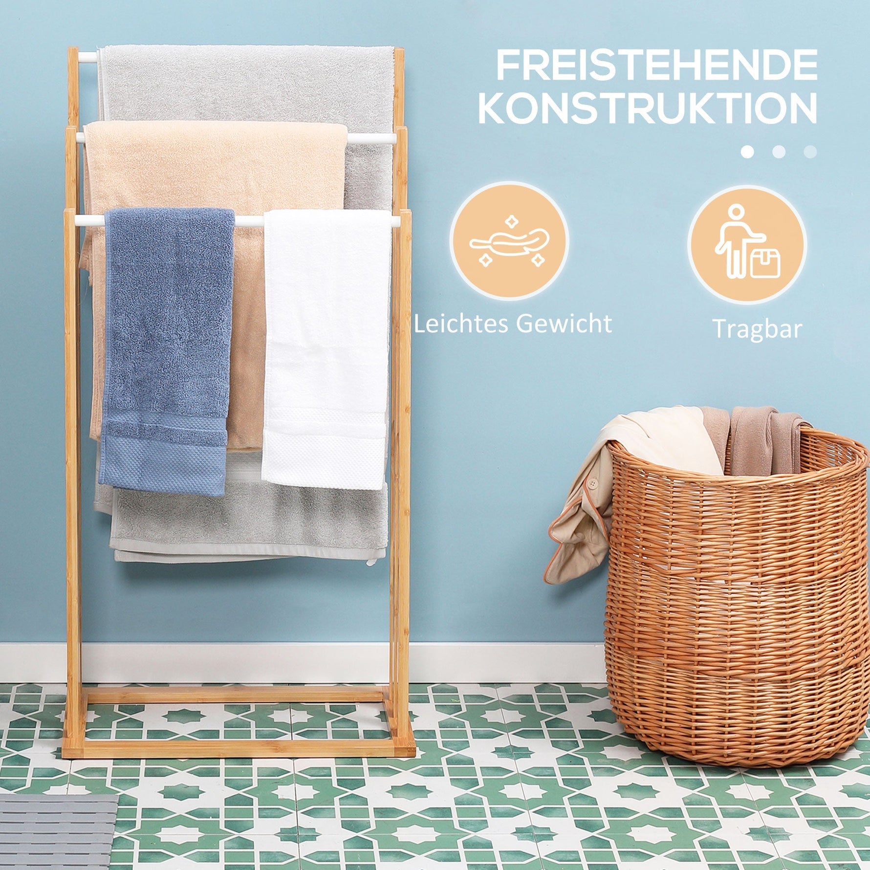 Freestanding Towel Rack 3 Bars 48x25.8x94cm Bamboo Natural
