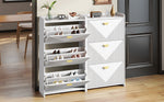Shoe Cabinet with 6 Drop-Down Doors and Adjustable Width, White MDF