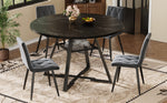 Round Dining Table Metal Legs Marble Look - Black/White