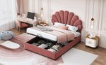 Upholstered Bed, 140x200cm, Floral Headboard, Hydraulic Storage, Pink Velvet
