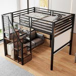 Loft Bed 140x200cm with Safety Ladder Iron Frame Storage Area - Black