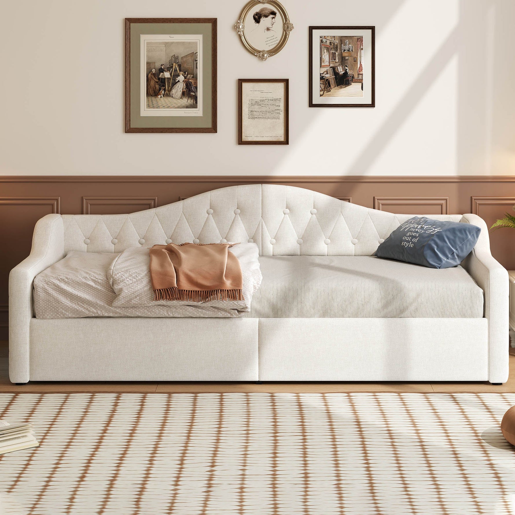 Upholstered Daybed, 90x200 LED Storage, Beige