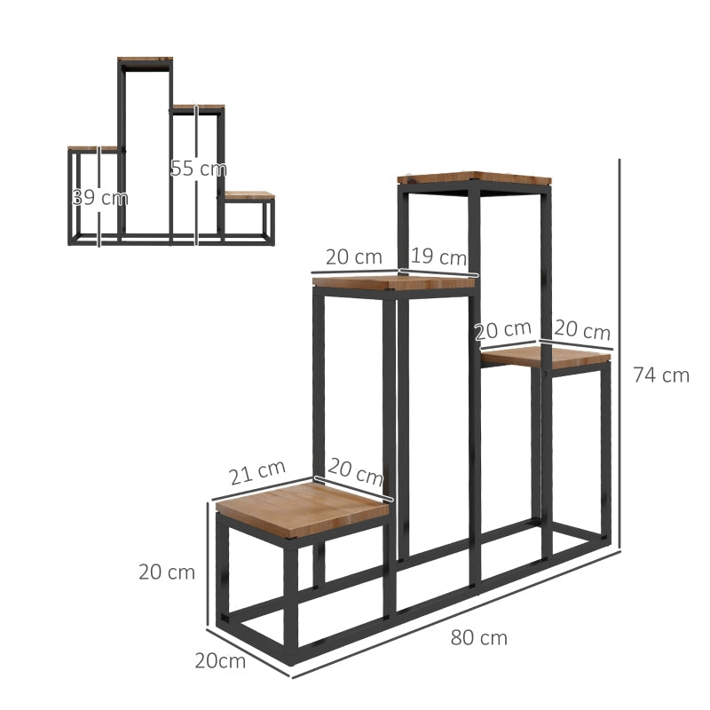 Plant Stand, 4-Level Flower Shelf, Wooden, Light Brown