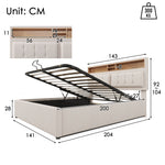 Upholstered Double Bed 140x200 USB-C Charging Storage Linen Material