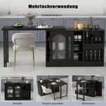 Bar Table, Extendable 360° Rotating with Storage & Glass Cabinet, Black