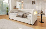 Upholstered Platform Bed 90x200 with Pull-Out Bed & LED - Beige
