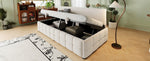 Upholstered Single Sofa Bed 90x200cm Hydraulic Storage Check Pattern - Beige Velvet