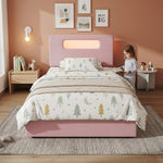 Children's Upholstered Bed 90x200cm with 4 Drawers & LED, Pink