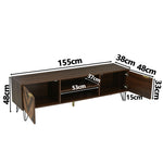 TV cabinet, two doors two compartments low panel, solid wood veneer with gold handles and iron feet