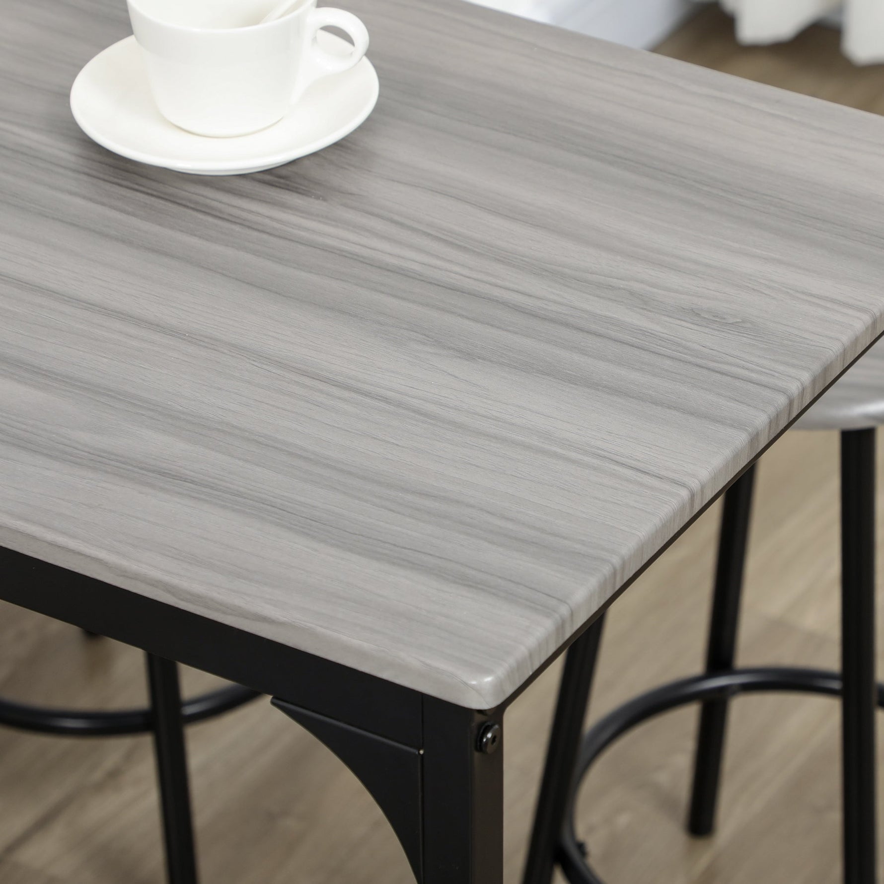 Bar Table with Stool Set, 5-Piece Industrial Design, Metal, Gray