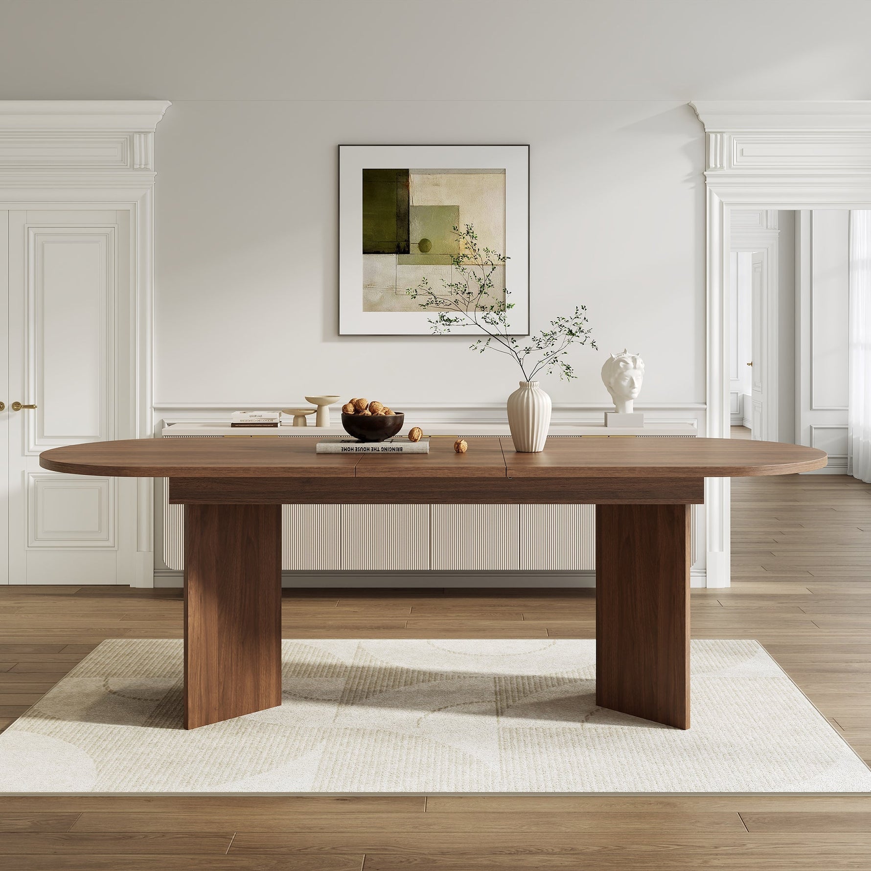 Extendable Dining Table, 160/200x90cm, for 6-8 People, Rounded Corners and Thickened Tabletop, Walnut