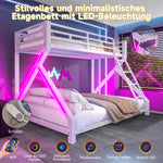 Kids Bunk Bed 90x200 & 140x200cm with LED Light, White Iron Frame