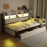 Iron Sofa Bed 90x200cm Storage Drawers Desk LED White