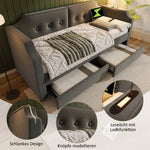 Sofa Bed 90x200 cm, USB-C Reading Light, 2 Storage Drawers, Velvet Gray