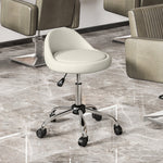 Rolling Stool, Adjustable Height, Swivel, Faux Leather White