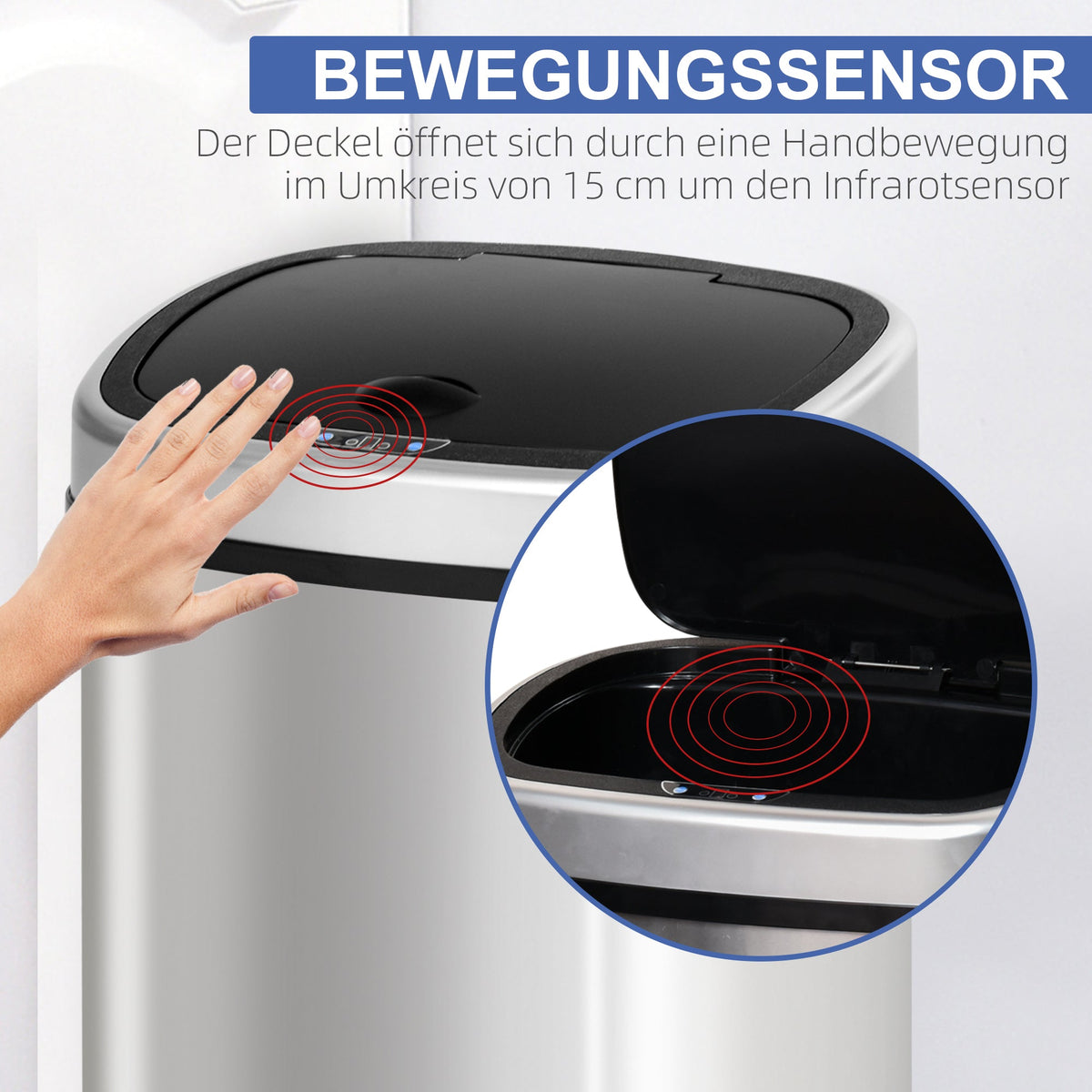 Trash Can 58L Automatic Waste Bin with Infrared Sensor, Stainless Steel Silver