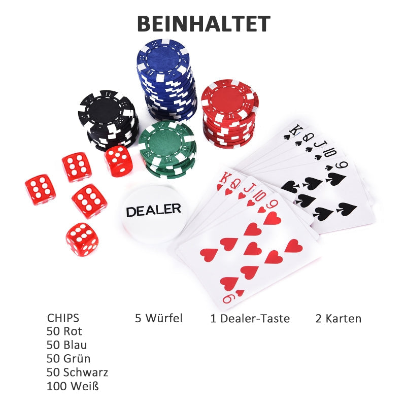 Poker Set, 200 Poker Chips, 2 Card Games, 5 Dice, Alu+Polystyrene Case
