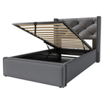 Hydraulic Upholstered Bed, Single 90x200cm with Storage, Grey Cotton