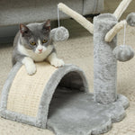 Cat Tree, Small Tower with Cave, 2 Play Balls, Scratching Mat, Light Grey