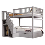 Bunk Bed, 90*200cm, High Safety Rail, Slatted Frame, Storage Ladder & Drawers, Solid Wood Grey