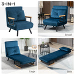Sofa Bed Recliner Guest Bed Adjustable Backrest Velvet Blue