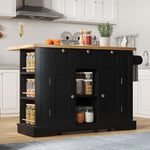 Mobile Kitchen Cart 132cm Folding Worktop Multifunctional Storage Cabinet Integrated Socket Country Style