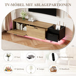 Modern TV Cabinet with Drawers and Open Compartments, Wood and Black