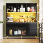 Modern Tall Cabinet with LED & App Control, Drawer, Pegboard Storage - Black