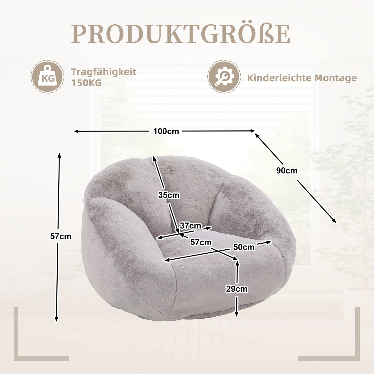Soft Plush Beanbag Sofa, Non-slip and No Assembly Required, Artificial Rabbit Fur