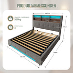 Storage Bed 160x200 with LED & USB Headboard, Velvet