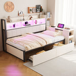 Iron Sofa Bed 90x200cm Storage Drawers Desk LED White