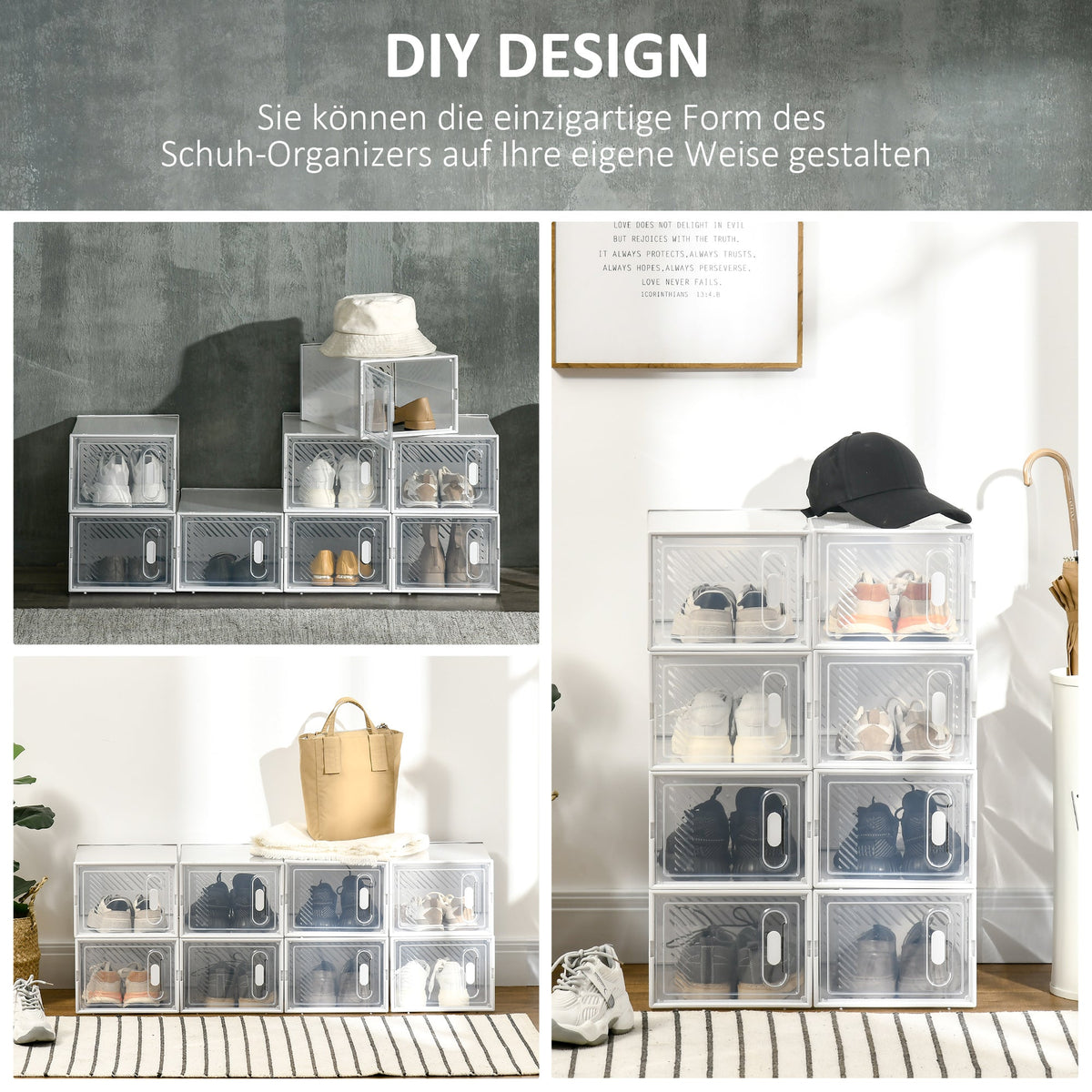 Shoe Cabinet Modular 8 Compartments Transparent Plastic