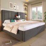Wooden Double Bed 160x200cm with Storage & LED, Light Oak