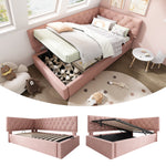 Upholstered Double Bed 180x200 with Storage & LED, Beige Chenille
