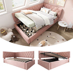 Upholstered Daybed, 90x190cm Sofa Bed with Hydraulic Storage, Velvet Pink